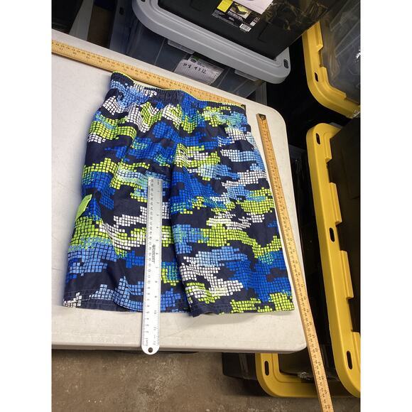 Nike Shorts Mens Neon Multicolor Checkered Swim Trunk Short Black Green Sz Small - Picture 3 of 3